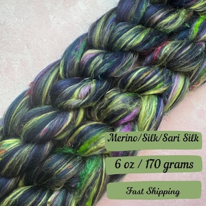 Aurora Boralis Merino Mulberry Silk Sari Silk Blend Dyed Combed Top Fiber Braid Spinning Fiber Wool Roving Spinning Fiber Braided Roving