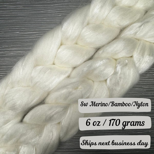 Panda Top 6 oz braid Merino bamboo nylon blended fiber combed top for spinning undyed fiber wool roving undyed fiber braid