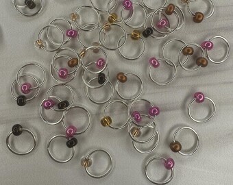 Hot Pink Snag-Free Stitch Markers, Knitting Accessories, Knitting Notions, pink gold black stitch markers (Optional Case)