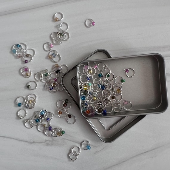 Snag free Stitch Markers with Storage Tin random stitch markers for knitting gift for knitters gift for crocheters knittting accessories