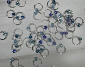 Snag Free Stitch Markers: Aqua Colorway, Silver Ring Knitting Accessories (Optional Case)