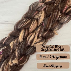Reclaimed Oak Multi Colored Recycled Wool Recycled Sari Silk Combed Top Fiber for Spinning Roving Wool Fiber for Spinner Blended Color Fiber