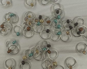 Peppermint Snag-Free Stitch Markers, Knitting Accessories, Knitting Notions, green brown gold stitch markers (Optional Case)