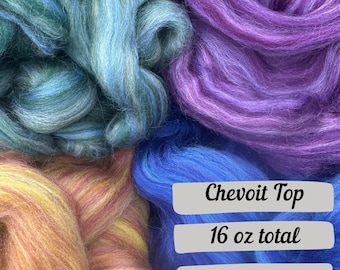 Cheviot 4 Color Sampler 1 lb Bag Combed Top Wool For Spinning Felting Gift For Hand Spinner Blending
