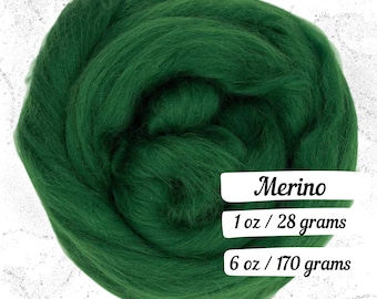Merino Wool Forest Combed Top Roving Fiber for Spinning Non Superwash Dyed Wool Green Wool Vibrant Green Wool