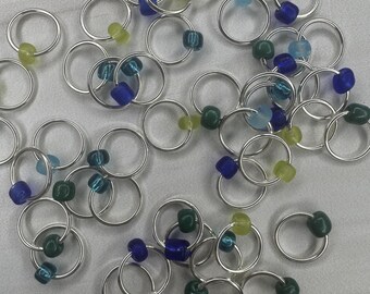 Blue Green Multi Snag-Free Stitch Markers, Knitting Accessories, Knitting Notions, blue green stitch markers (Optional Case)