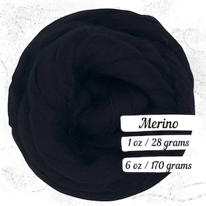 Merino Wool Raven Combed Top Roving Fiber for Spinning Non Superwash Dyed Wool Dark Black Wool Vibrant Black Wool for Felting
