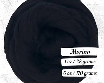 Merino Wool Raven Combed Top Roving Fiber for Spinning Non Superwash Dyed Wool Dark Black Wool Vibrant Black Wool for Felting
