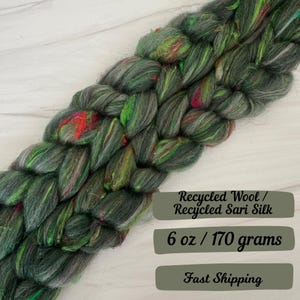 Vintage Multi Colored Recycled Wool Recycled Sari Silk Combed Top Fiber for Spinning Roving Wool Fiber for Spinner Blended Color Fiber Braid