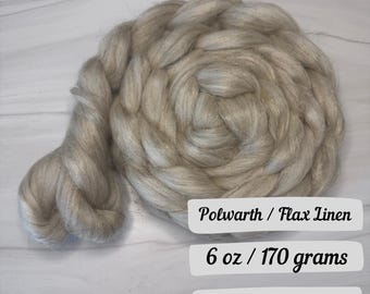 Caramel Macchiato Polwarth Flax Linen Blend Fiber Natural Blend Fiber Combed Top Wool Roving Spinning Fiber Natural Luxury Fiber