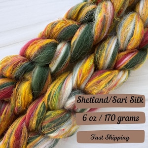 Christmas Lights Shetland Sari Silk Fiber Blend Dyed Combed Top Fiber Braid Spinning Fiber Wool Roving Spinning Fiber Braided Roving Felting