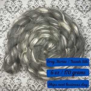 Sugar Pearls Gray Merino Tussah Silk Blend Fiber Combed Top for Spinning Yarn Wool Roving Sliver Spinning Fiber Natural Undyed Fiber