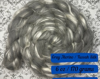 Sugar Pearls Gray Merino Tussah Silk Blend Fiber Combed Top for Spinning Yarn Wool Roving Sliver Spinning Fiber Natural Undyed Fiber