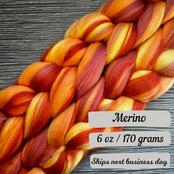 Orange Yellow Custom Blend Combed Top Merino Fiber Spinning Fiber Wool Roving Gift for Fiber Art Fiber for Spinning Fiber Braid Felting