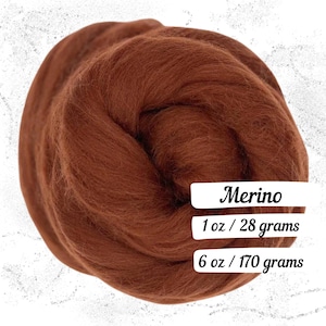 Merino Wool Hazelnut Combed Top Roving Fiber for Spinning Non Superwash Dyed Wool Warn Brown Wool Vibrant Dark Brown Wool for Felting