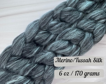 Kale Dark Blend Merino Tussah Silk Combed Top Fiber Blend Braided Fiber for Spinning Gift for Hand Spinners Wool for Felting Custom Blend