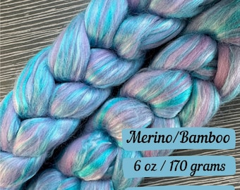 Lilac Sky Combed Top Merino Fiber Spinning Fiber Wool Roving Gift for Knitter Fiber Art Fiber for Spinning Fiber Braid Felting Bamboo