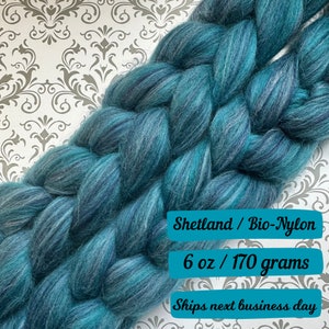 Fountain Blue Sox Fiber Braid Wool Shetland Fiber for spinning fiber combed top wool bio nylon blend for hand spinning roving custom blended