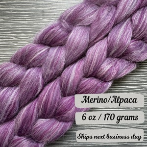 Soft Purple 6 oz Combed Top Merino Fiber Spinning Fiber Wool Roving Gift for Knitter Fiber Art Fiber for Spinning Fiber Braid Felting Alpaca