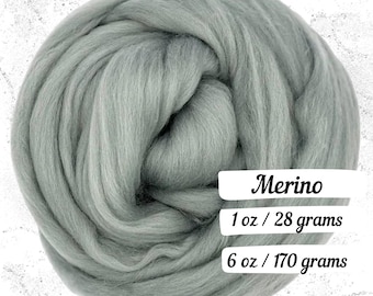 Merino Wool Dusk Combed Top Roving Fiber for Spinning Non Superwash Dyed Wool Gray Green Wool Vibrant Light Gray Green Wool