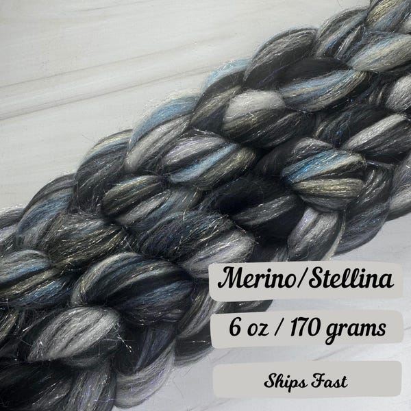 Stardust Custom Combed Top Merino Fiber Spinning Fiber Wool Roving Gift for Knitter Fiber Art Fiber for Spinning Fiber Braid Felting Wool