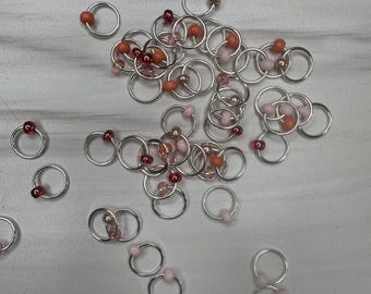 Snag Free Stitch Markers: Flamingo Colorway, Silver Ring Knitting Accessories (Optional Case)