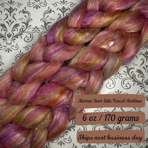 Sprinkly Winkly Combed Top Merino Sari Silk Tencel Stellina Fiber Spinning Fiber Wool Roving Art Fiber for Spinning Fiber Braid Felting Wool