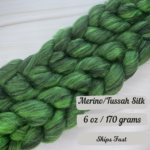Mezcla oscura de edamame, lana merino tussah, seda, fibra superior peinada, mezcla trenzada para hilar, regalo para hilanderos artesanales, lana para fieltrar, mezcla personalizada