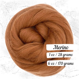 Merino Wool Sienna Combed Top Roving Fiber for Spinning Non Superwash Dyed Wool Warn Brown Wool Vibrant Dark Brown Wool for Felting