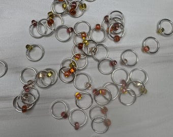 Royal Tangerine Colorway Snag Free Stitch Markers: , Silver Ring Knitting Accessories (Optional Case)