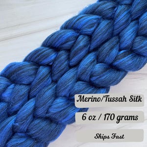 Blueberry Dark Blend Merino Tussah Silk Combed Top Fiber Blend Braided Fiber Spinning Gift for Hand Spinners Wool for Felting Custom Blend