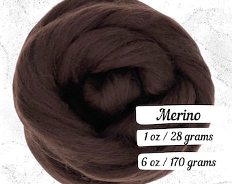 Merino Wool Mocha Combed Top Roving Fiber for Spinning Non Superwash Dyed Wool Warn Brown Wool Vibrant Dark Brown Wool for Felting