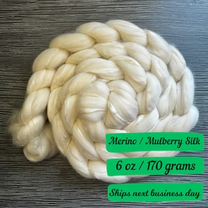 Meringue Merino Mulberry Silk Blend Fiber Combed Top for Spinning Yarn Wool Roving Sliver Spinning Fiber Natural Undyed Fiber Luxury Blend
