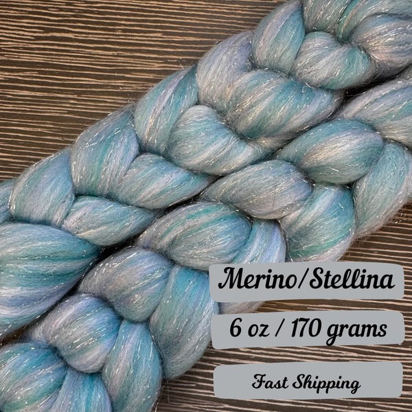 Icicle 6 oz Combed Top Merino Fiber Spinning Fiber Wool Roving Gift for Knitter Fiber Art Fiber for Spinning Fiber Braid Felting Stellina