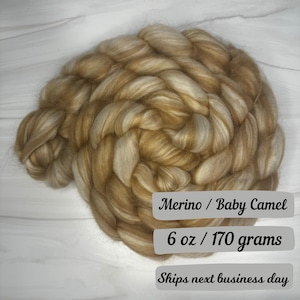 Macchiato Merino Baby Camel Fiber Natural Blend Fiber Combed Top for Spinning Yarn Wool Roving Sliver Spinning Fiber Natural Luxury Fibers
