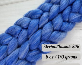Blueberry Light Blend Merino Tussah Silk Combed Top Fiber Blend Braided Fiber Spinning Gift for Hand Spinners Wool for Felting Custom Blend