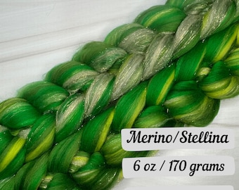 Kissed a Frog Merino Fiber braid for spinning Stellina fiber for spinner combed top fiber for spinning fiber 6oz braid for needle felting