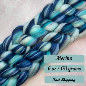 Sea Breeze Merino Dyed Combed Top Braid Spinning Fiber Wool Roving Spinning Fiber Braided Roving Fiber for Felting Gift for Hand Spinner