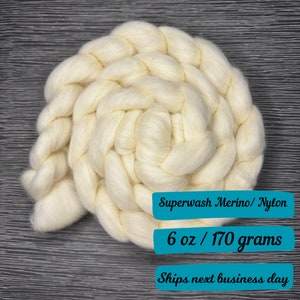 Marshmallow Recycled Superwash Merino Nylon Blend Fiber Combed Top for Spinning Yarn Wool Roving Sliver Spinning Fiber Natural Undyed Fiber