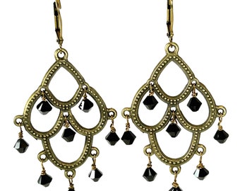 Black Crystal Chandelier Earrings Swarovski Crystal Bicone Beaded Earrings Handmade Jewelry Designed for Adults of all Ages and Lifestyles