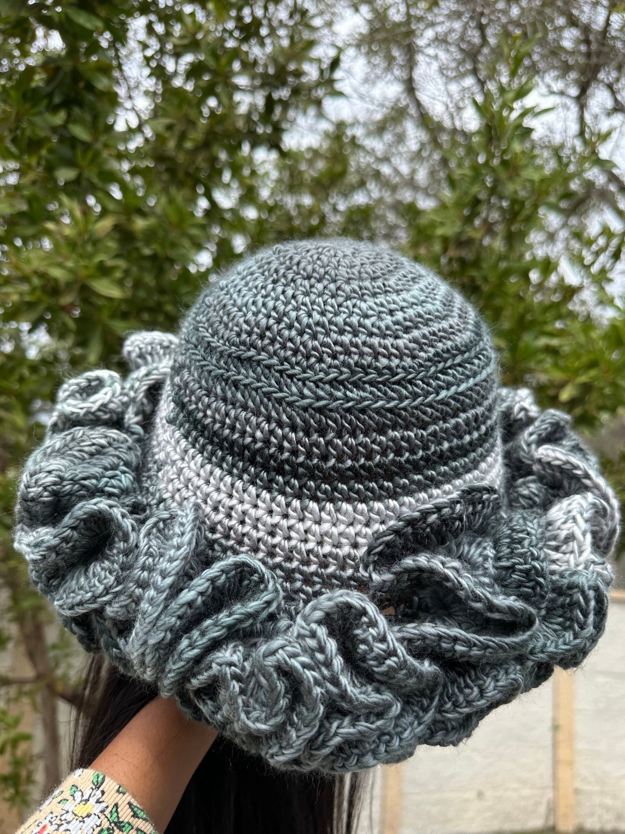 Madison 88 Lined Gray Crochet Cloche Bucket Hat with Floral Accents Grey Flower Pattern Crochet Bucket Hat ( Floral Beanie Cap  main image 2