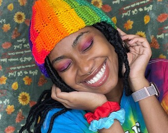 Rainbow Handmade Crochet Beanie Hat