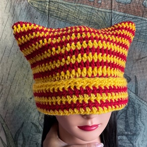 Thin Striped Handmade Crochet Cat Ears Beanie Hat