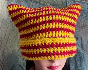 Thin Striped Handmade Crochet Cat Ears Beanie Hat
