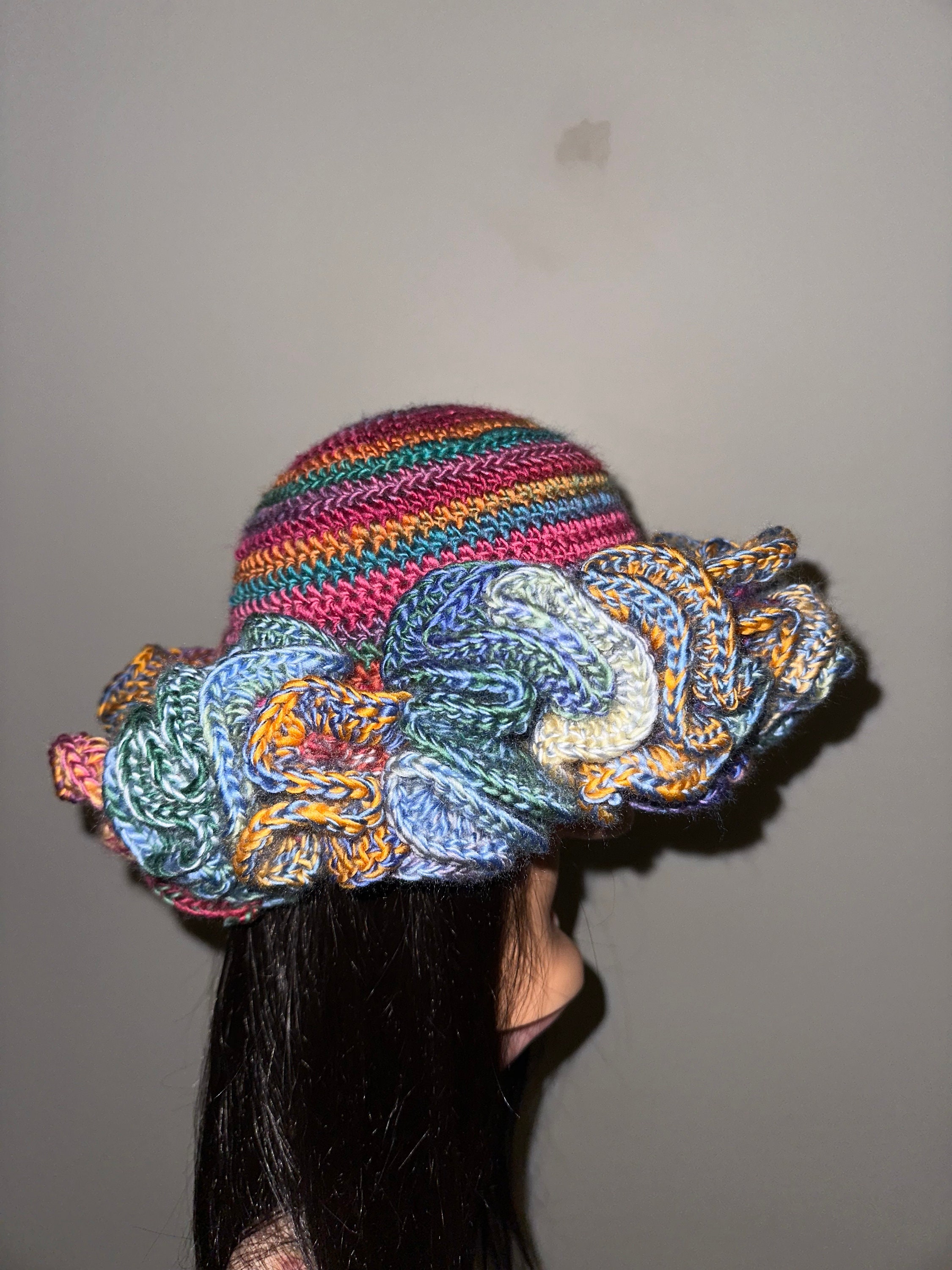 Cream to Brown Ombré Big Ruffle Handmade Crochet Bucket Hat - Etsy