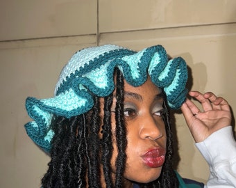 Crochet Bucket Hat (orange, Teal, & Cream) - Etsy display picture 1