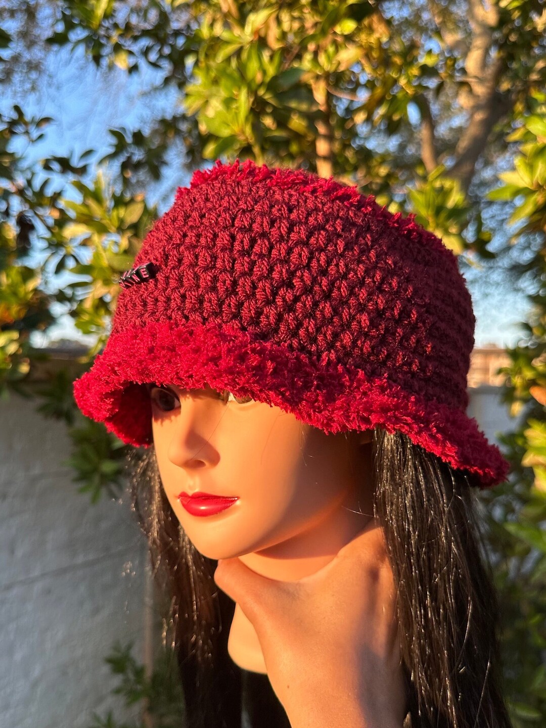 Handcrafted Crocheted Burgundy Brimmed Non-Wool Hat NEW Burgundy Pop Stitch Crochet Hat - CocoZini main image 3
