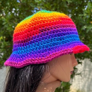 Rainbow Handmade Crochet Bucket Hat Flare