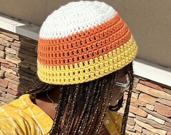 Candy Corn Halloween Handmade Crochet Round Beanie Hat