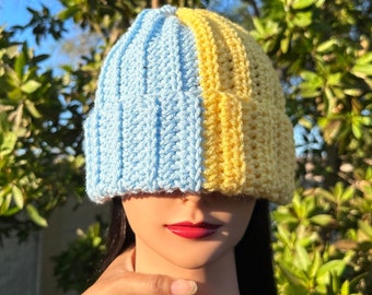 Pastel Color Block Handmade Crochet Beanie Hat